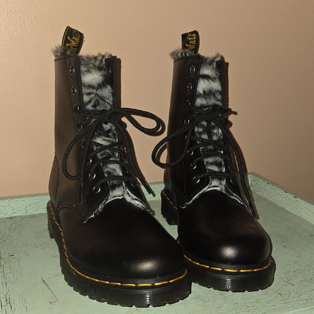 Dr. Martens Black Fur-Lined Women's Boots